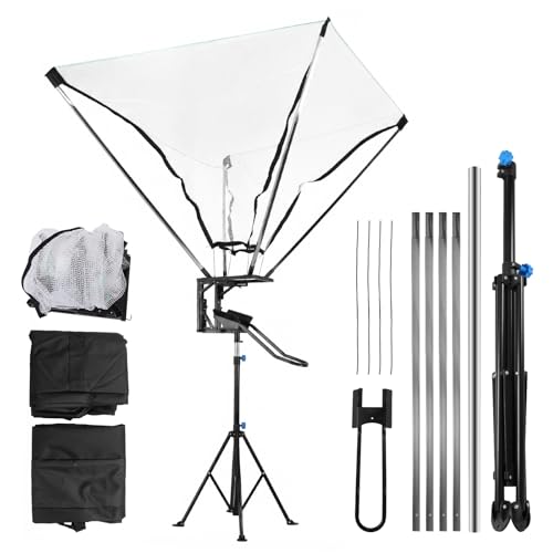 Basketball Rebounder with 180° Rotating Track Adjustable Height Basketballs Return Attachment with Net Return System Portable Hoop Trainer Tripod for Continuous Solo Practice