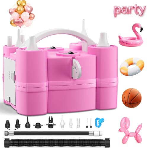 Keaibuding Electric Balloon Pump, 4-in-1 Balloon Blower with Triple Inflating Ports for All Balloons, Air Pump for Sports Balls, Inflator& Deflator for Inflatables (Dust-Proof Storage Bag Included) - color: Pink