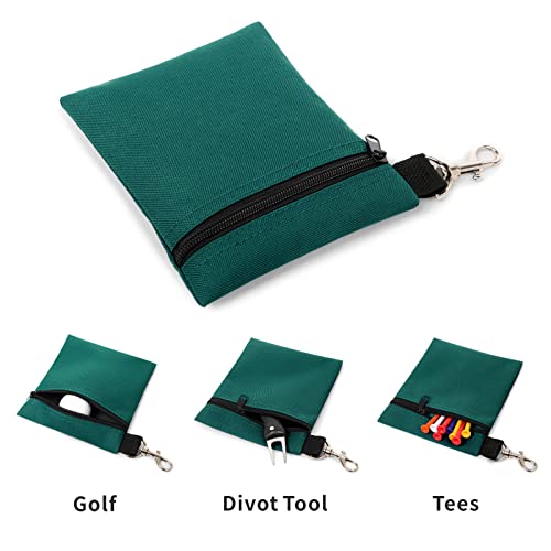 Golf Tee Pouch, 5.62 X 6.87 Inch Professional Zipper Golf Tee/Ball Pouch Bag with Metal Lobster Claw Clip - color: HUNTER GREEN