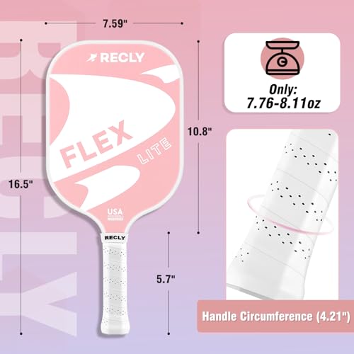 Recly Pickleball Paddles, Carbon Fiber Pickleball Paddle with UV Printed Finish & Sure-Grip Elongated Handle 14MM,USAPA Approved for Beginner and Professional Players - color: pink