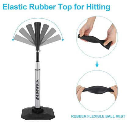 BaseGoal Baseball & Softball Batting Tee,Portable Hitting Tee,with Heavy Duty Base,Rolled Flexible Rubber Top,Adjustable Height for Kids or Adults - color: Gray Pro