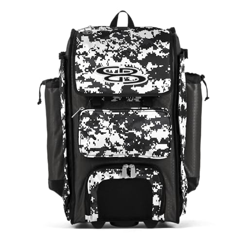 Boombah Rolling Catchers Superpack Baseball/Softball Gear Bag Digital Camo - 23-1/2" x 13-1/2" x 9-1/2" - Multiple Colors - Telescopic Handle and Holds 4 Bats - Wheeled Version - color: Charcoal/Black_C23