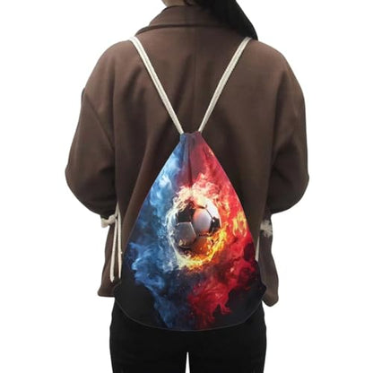 Mumeson Backpack Dayback Printed Daypack Drawstring Bag Travel Bag Large Capacity Shopping Bag for Men, Fire Soccer Print - color: Fire Soccer Print
