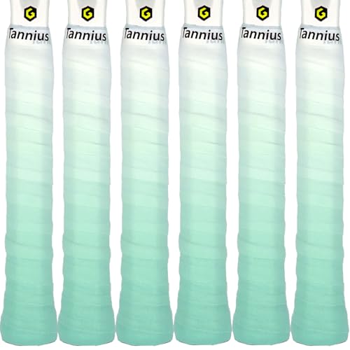 Tacky Tennis Racket Grip Tape, 6 Pack Tennis Grips, Absorbent and Enhanced Tennis Racquet Overgrip Tape（Gradient Color - color: Robin Egg Blue