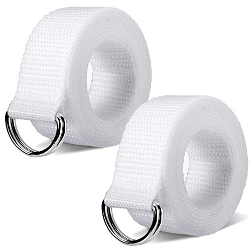 Web Football Belt 52 Inches Football Pants Belt D Ring Belts for Men Women Youth Boys Kids Girls - color: White