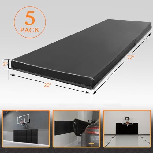 6FT HighGym Wall Paddings Basketball Court Wall Protection Pad - 2”Thick Foam Wall Mat Durable Protector for Wall-Mounted Basketball Hoops Garage Taekwondo(72" L x 20" W) - color: BLACK, style: 5 PACK