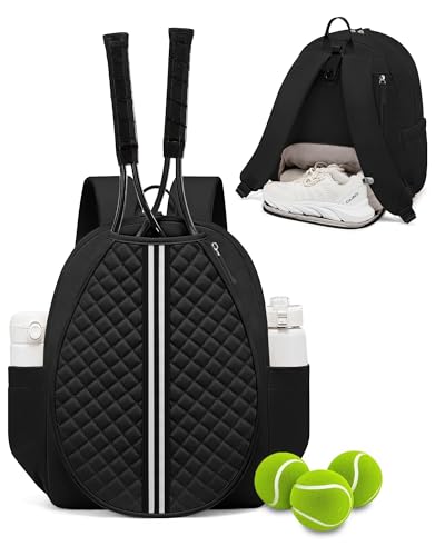 Tennis Bag, Quilted Tennis Sling Crossbody Backpack, Water Resistant Tennis Racket Bags for Women Men, Suitable for Pickleball Tennis Badminton - color: Black, size: Large