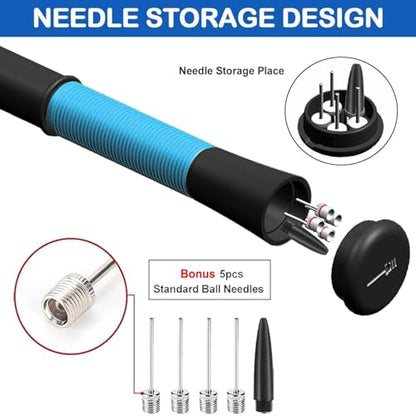 Ball Pump with Needle Storage(Never Lose Pin) Basketball Pump with 5 Needles and Extendable Cable, Soccer Football Pumps, Volleyball Pump Rugby Ball Inflator - Great for All Balls - color: Blue