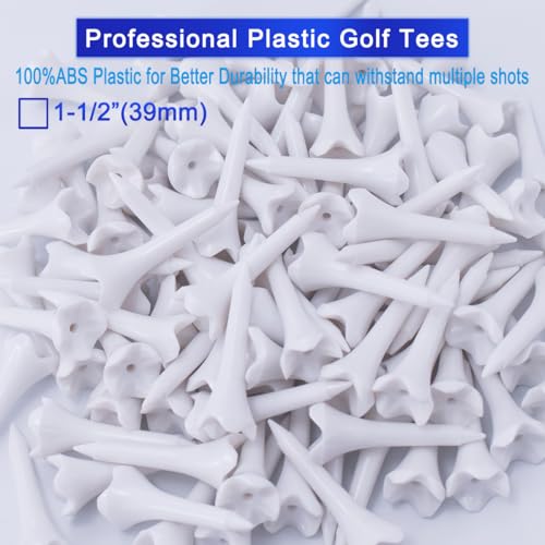 1 1/2'' Plastic Golf Tees,Short Tees 120 Pack-4 Prongs with Low Friction Design for Iron,Par Threes,Hybrids and Driving Range,with High Stability and Low-Friction White Golf Tees 1 1/2 Inch