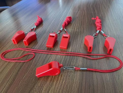 20 Pcs Plastic Loud Whistles with Lanyard for Referee Coaches Basketball Football Sports Training Game Event Lifeguard Survival Emergency Fun School Kids Tool Set Suppliers - color: Red