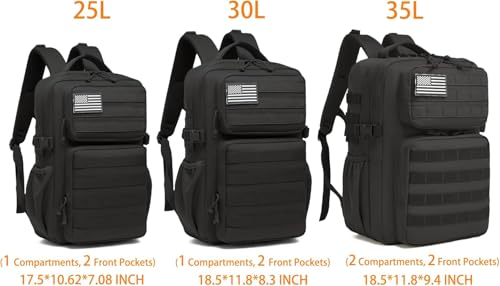 Wotony Military Tactical Backpack for Men Waterproof Daypack 3 Day Assault Pack Molle Bag with Water Bottle Holder - color: Green Leaves, size: 25L