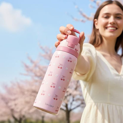Cherry Insulated Stainless Steel Water Bottle with Straw for Sports and Travel, 32oz, Gifts for Women Girls Friends Teens Birthday Christmas - color: Cherry 1