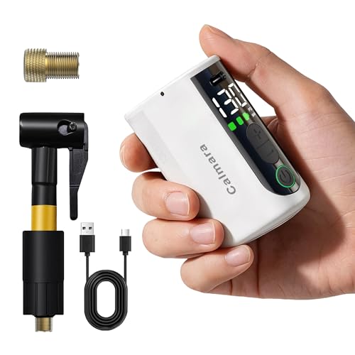 MY20 Electric Bike Pump with Gauge, 130 PSI Fast Inflate, Mini Bicycle Pump with Presta & Schrader Valve, Auto Stop, Portable Rechargeable Air Pump for Road Bike, Mountain Bike, E-Bike - color: White