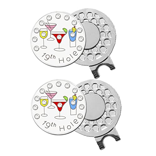 FINGER TEN Golf Ball Marker with Hat Clip or Marker Only, Metal Golf Ball Markers Assorted Designs for Putting Green, Portable Golf Accessories for Men Women - color: 2 Pack Bling Pink