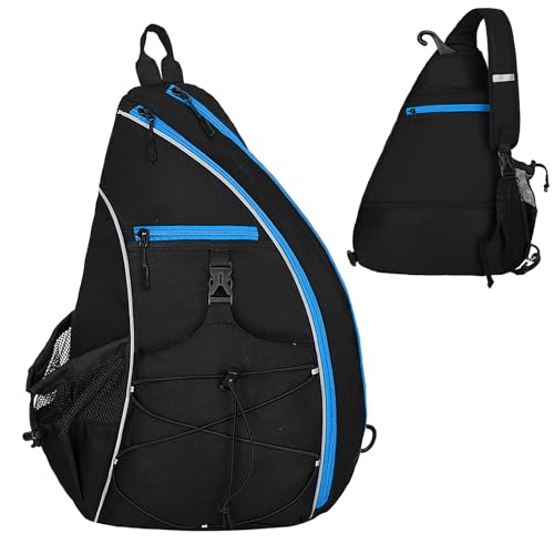 Goloni Pickleball Sling Bag for Men Women, Lightweight Pickleball Backpack with Fence Hook - color: Black Blue