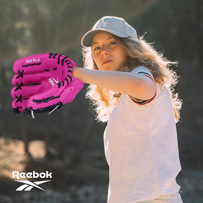 Reebok - Youth Baseball Glove Set, 9-Inch Kids Sports Glove with Foam Ball, Training Mitt for Beginners, Practice & Backyard Play - color: Pink