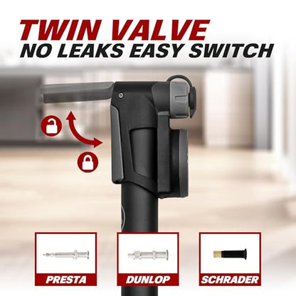 BV Mini Bike Pump Portable Frame Pump, Shock Pump for Bike Shock, Air Ball Pump Inflator with Ball Pump Needles, Mini Pump Fits Presta & Schrader- Smart Valve - style: Mini Pump with Gauge