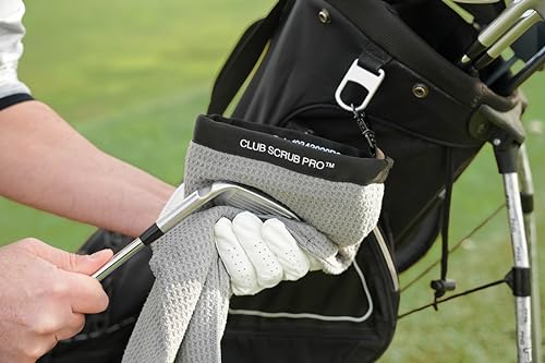 Club Scrub Towel Pro, Golf Club and Ball Cleaning Pouch with Attached Towel, Waterproof Exterior, Clean Face Technology Liner, Machine Washable, Cleans Club Grooves, Waffle-Weave Microfiber (Gray) - color: Gray