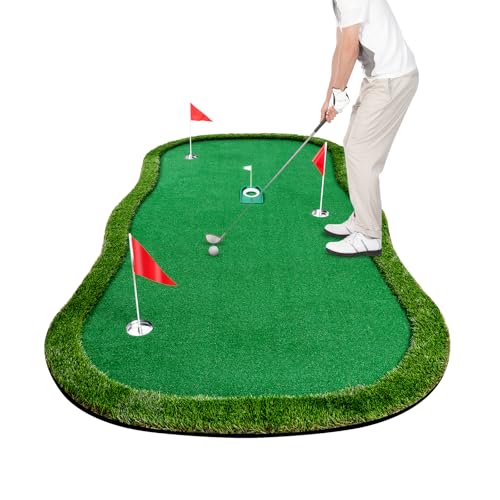 Golf Putting Green Indoor Outdoor Putting matt Professional Training Mat Practice Putting Mat with 3 Flags 1 Movable Cup 2 Slope Pad 5x10ft