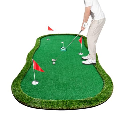 Golf Putting Green Indoor Outdoor Putting matt Professional Training Mat Practice Putting Mat with 3 Flags 1 Movable Cup 2 Slope Pad 5x10ft