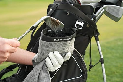 Club Scrub Towel Pro, Golf Club and Ball Cleaning Pouch with Attached Towel, Waterproof Exterior, Clean Face Technology Liner, Machine Washable, Cleans Club Grooves, Waffle-Weave Microfiber (Gray) - color: Gray