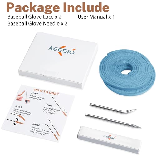 Softball Baseball Glove Lace, Mitt Lace Repair Kit Includes 2 Leather Laces and Lacing Needle for Catcher's Glove - color: Light Blue