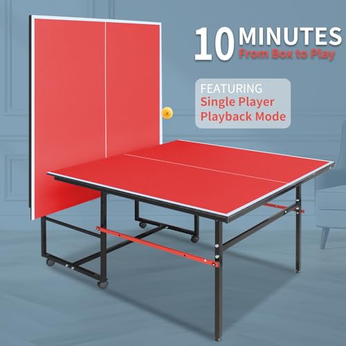 IUNNDS Portable Table Tennis Table 6/8/8.5/9FT Foldable Ping Pong Game Set for Indoor with Net and Post Set, 2 Paddles and 3 Balls - color: Red-8FT