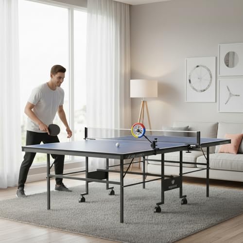 Adjustable Table Tennis Trainer Solo Practice Device with Colourful Spinning Wheel for Topspin & Stroke Training Fits Standard Tables
