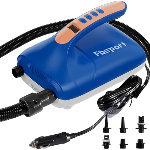 Electric Paddle Board Pump, 20PSI SUP Air Pump with Inflation & Deflation Functions & 12V DC Car Connector, Portable Quick Inflator for Inflatable Paddleboard, Kayaks, Boats and Air Mattresses - color: Blue Grey