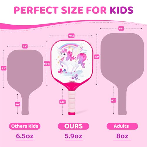 Joycat Kids Pickleball Paddles Set of 2, Lightweight Plastic Cute Pickleball Paddles with Small Grip, 2 Pickleballs, 1 Drawstring Bag,Indoor Outdoor Sport Gift for Kids,Beginner - style: Unicorn
