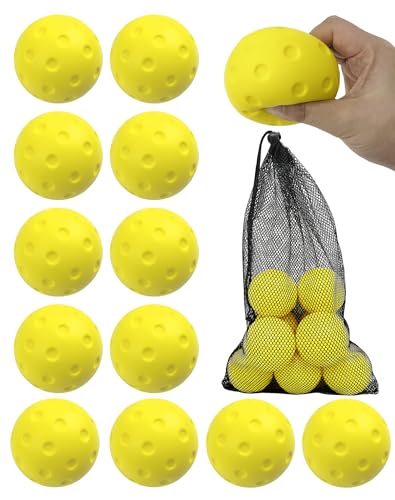 Tarutaru 12 Pack Foam Pickleball Balls - Silent Pickleballs for Outdoor or Indoor Practice - Quiet Pickle Ball Set, Noise Reducing, Soft, Durable, True Bounce, High Elasticity - color: Yellow