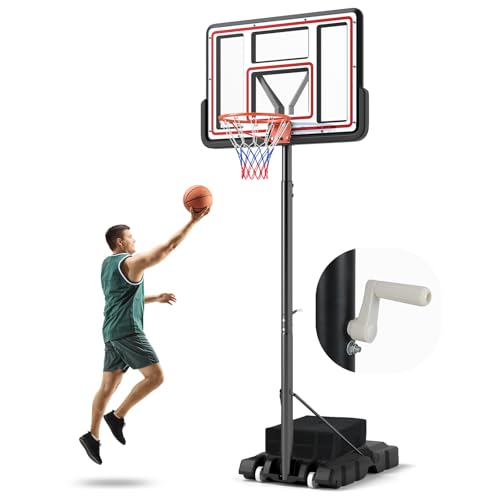 Giantex Portable Basketball Hoop Outdoor - 7.4-10 FT Height Adjustable Basketball Goal System w/ 44 Inch Shatterproof PC Backboard, Fillable Base, Basketball Hoop Indoor for Adults, Backyard, Driveway