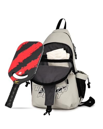 Warping Point Carbon Fiber Pickleball Paddle & Crossbody Adjustable Grey Pickleball Bag | Aero Throat & Thermoformed Polypropylene Honeycomb Core | Textured Carbon Grit Surface | Power