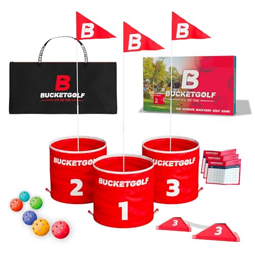 bucketgolf Original Game 3-Hole Travel Set – #1 Backyard Golf Game for Adults. Ideal for Yard, Beach, Park, Camping, and Outdoor Fun