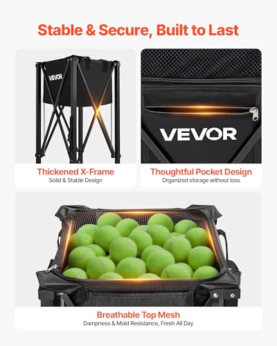 VEVOR Tennis & Pickleball Hopper Holds 200/175/150/120 Balls, 3-in-1 Tennis Foldable Pickleball Basket Cart for Easy Installation, Storage Bag for Tennis Training & Teaching - style: 120 Balls