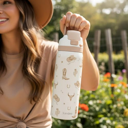 Cowgirl Insulated Stainless Steel Water Bottle with Straw for Sports and Travel, 32oz, Gifts for Women Girls Friends Teens Birthday Christmas - color: Cowgirl