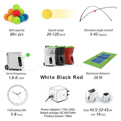 PP-Smart Advanced Pickleball Machine: App-Controlled, 20 Landing Points, 12 Serve Modes - Portable Pickleball Launcher with 4-6 Hour Battery, Random & Variable Speed for Pro-Level Training