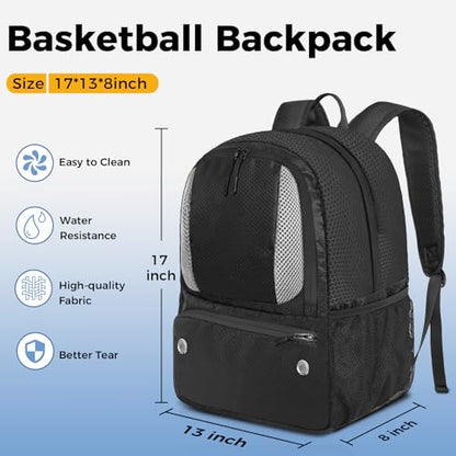 YOREPEK Basketball Backpack, Lightweight Basketball Bag with Ball Holder & Shoes Compartment, Sports Backpack Training Equipment Fit Soccer Volleyball Football - color: Black