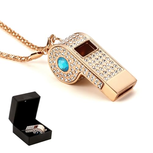 Metal Chain Rhinestone Whistle, Necklace Whistle, Suitable for Coaches, Referees,Lifeguard, Sports Activities (Gold) - color: Blue
