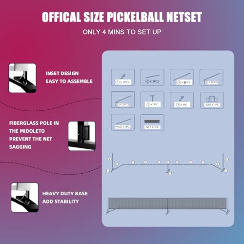 Pickleball Paddles, Pickleball Paddles Set of 2/4, Fiberglass/Carbon Fiber Pickleball Set with Pickleball Balls, Pickleball Bag, Portable Pickleball Net Systerm, Grip Tapes, Pickleball Rackets - style: Pickleball-4P6B Fiberglass Face