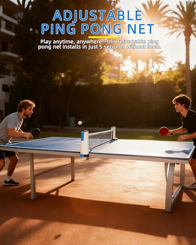 Retractable Ping Pong Net—Table Tennis Net with Clamps Portable Ping Pong Net for Any Table（Gray）