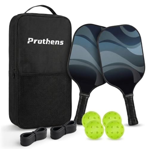 Fiberglass Pickleball Paddle Set Pack of 2 with 4 Pickleballs and Storage Bag | Multi-Layered Textured Indoor and Outdoor Pickleball Paddles - color: Blue
