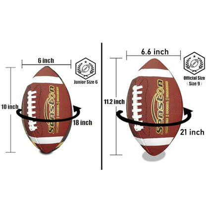 Senston Football Size 9/6 - Premium Composite Leather High School/Kids/Youth Football with Pump Size Foot Ball with Pump - color: Brown, size: Junior Size 6