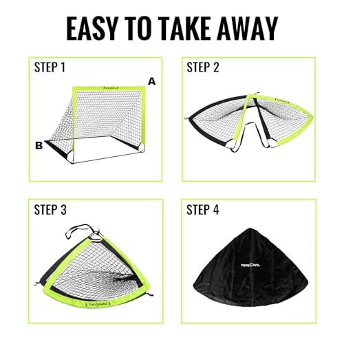 VavaCava 4'x3' Kids Soccer Goal Set, 2 Portable Pop Up Soccer Goals for Backyard, 2 Size 3 Balls, 10 Cones, Pump, Carry Bag, Little Monster Keychain & SGS Certificate, Toddler Soccer Net
