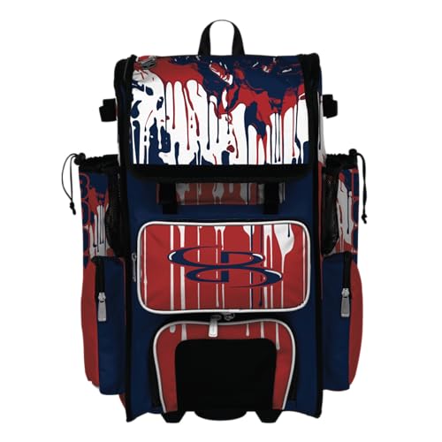 Boombah Superpack Hybrid Rolling Bat Bag - Wheeled & Backpack Version - Graffiti Drip - Multiple Color Options - color: Navy/Red/White