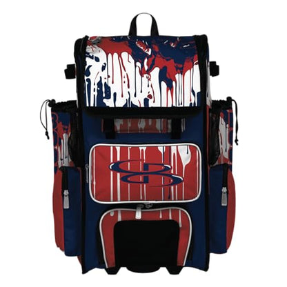 Boombah Superpack Hybrid Rolling Bat Bag - Wheeled & Backpack Version - Graffiti Drip - Multiple Color Options - color: Navy/Red/White