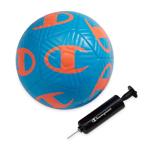 Champion Playmaker Logo Deflated Soccer Ball with Pump, Size 5 Soccer Ball, Durable Panels for Kids, Youth & Adults, Indoor/Outdoor Training Ball with Inflation Hand Pump - color: Fierce Tide/Very Coral, size: 4