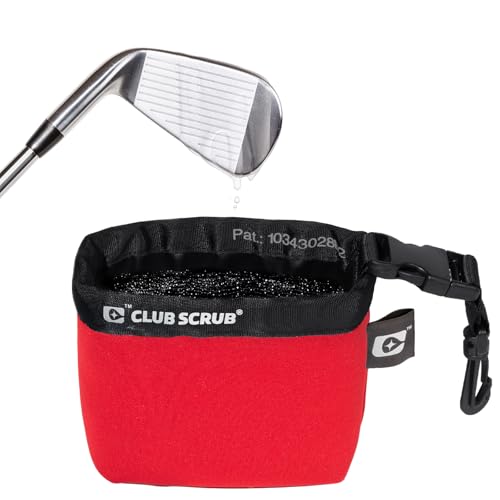 Club Scrub Golf Club and Golf Ball Cleaning Bag, Waterproof Clean Face Technology Liner, Detachable Clip, Machine Washable, Cleans Club Grooves, Dry Exterior (Neoprene or Microfiber Option Available) - color: Red, style: Neoprene