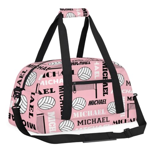Custom Volleyball Gym Bag Duffel Bag for Women Men, Personalized Name Sport Bag Overnight Bags Customized Travel Weekender Bag, Pinks - color: Pinks