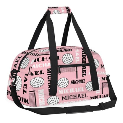 Custom Volleyball Gym Bag Duffel Bag for Women Men, Personalized Name Sport Bag Overnight Bags Customized Travel Weekender Bag, Pinks - color: Pinks
